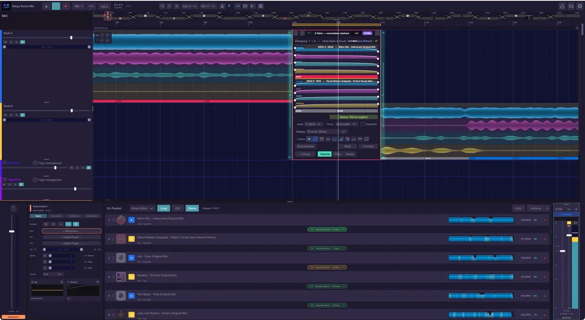 DJ-Mix mit Inline-Übergangseditor