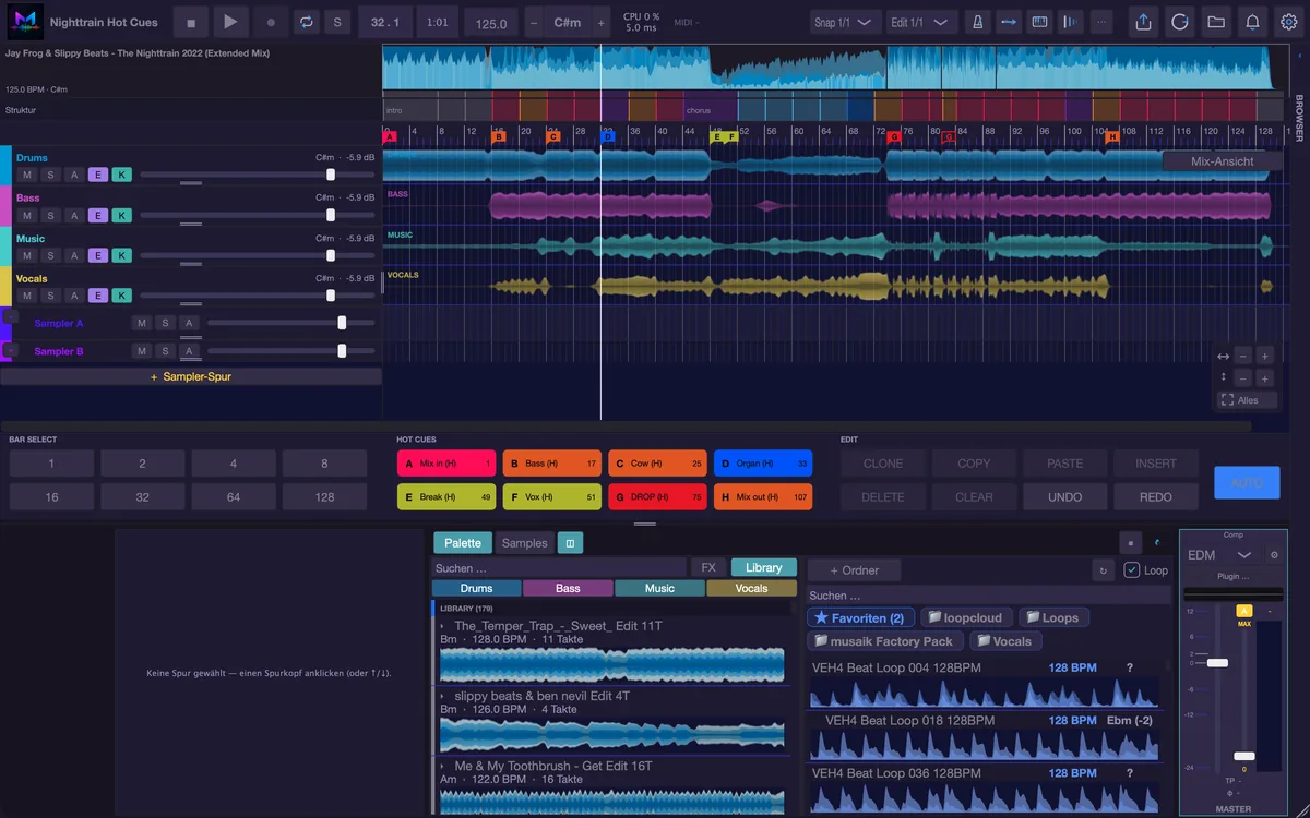 Edit-Modus mit Hot Cues aus rekordbox