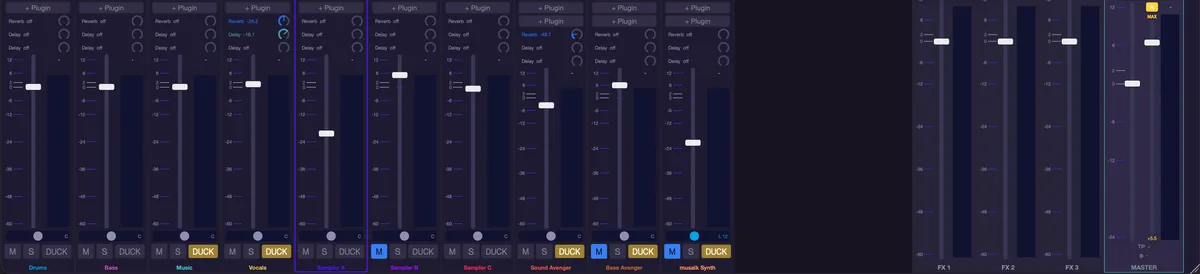 Effekt eines FX-Busses wählen: Reverb, Delay oder ein Plugin.