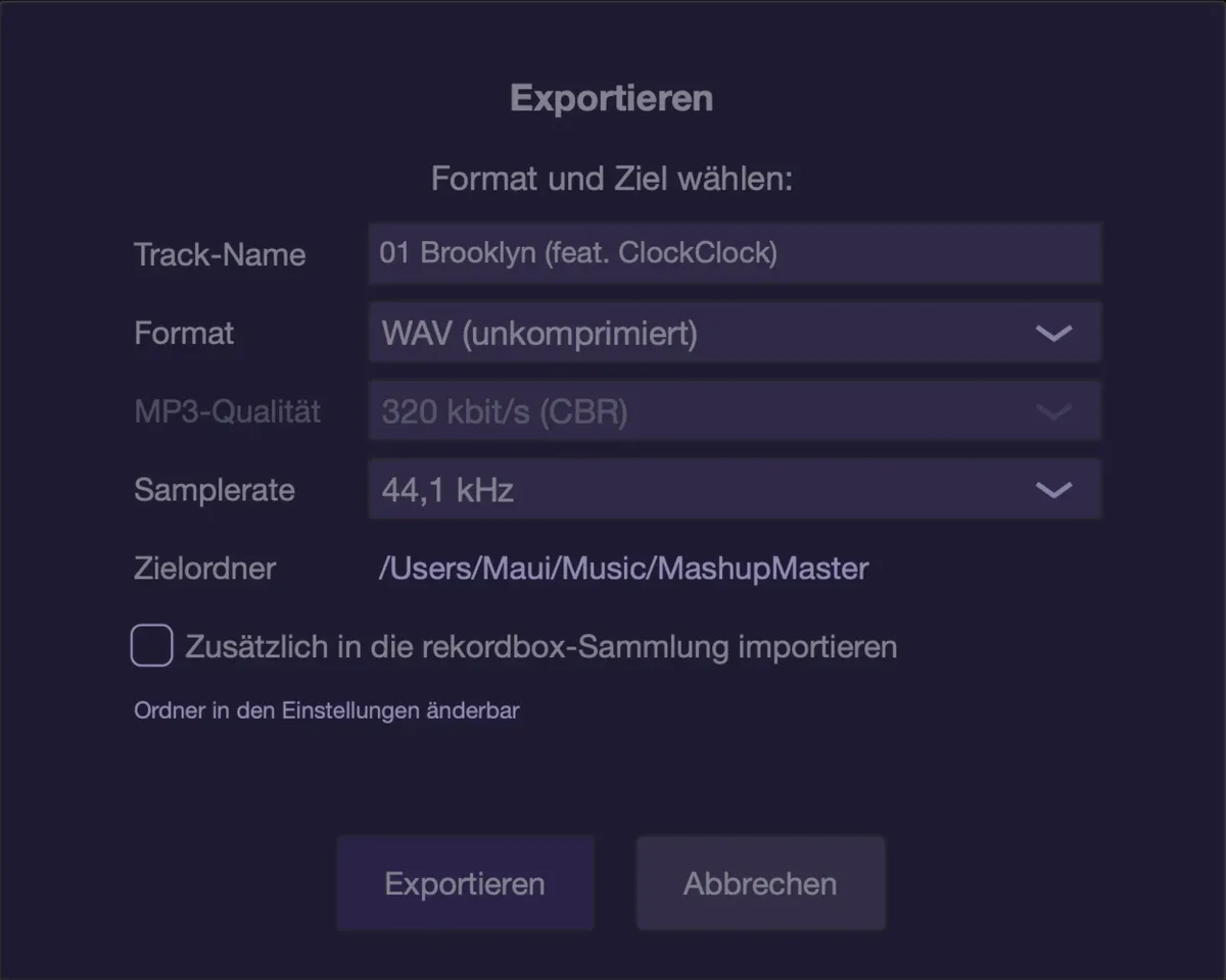 Der Export-Dialog.