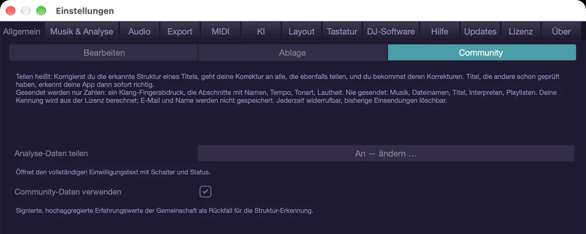 Einstellungen › Allgemein › Community.
