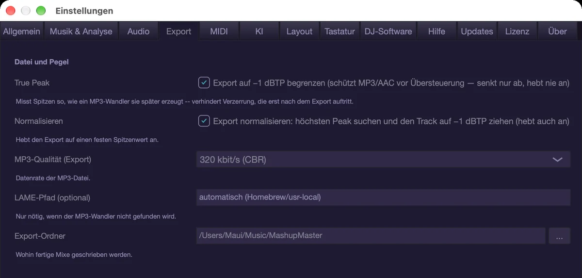 Einstellungen › Export.