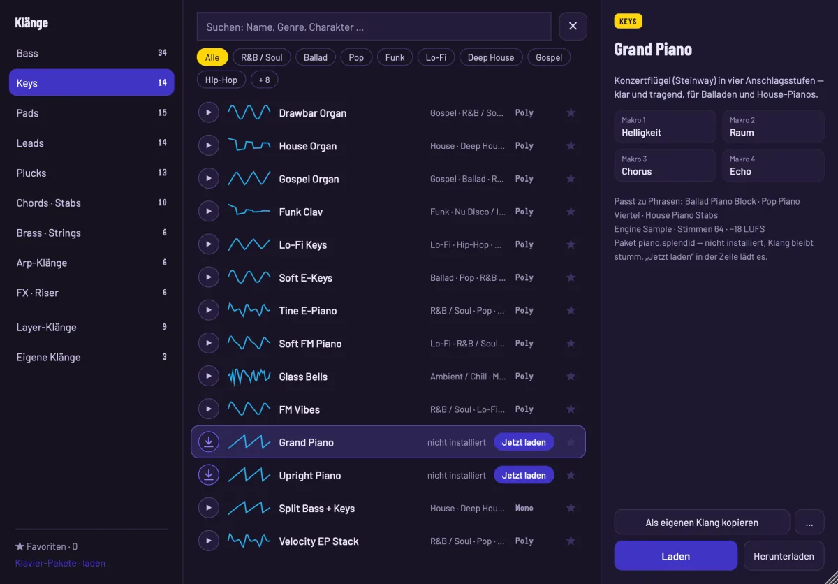 musaik Synth, Klang-Browser