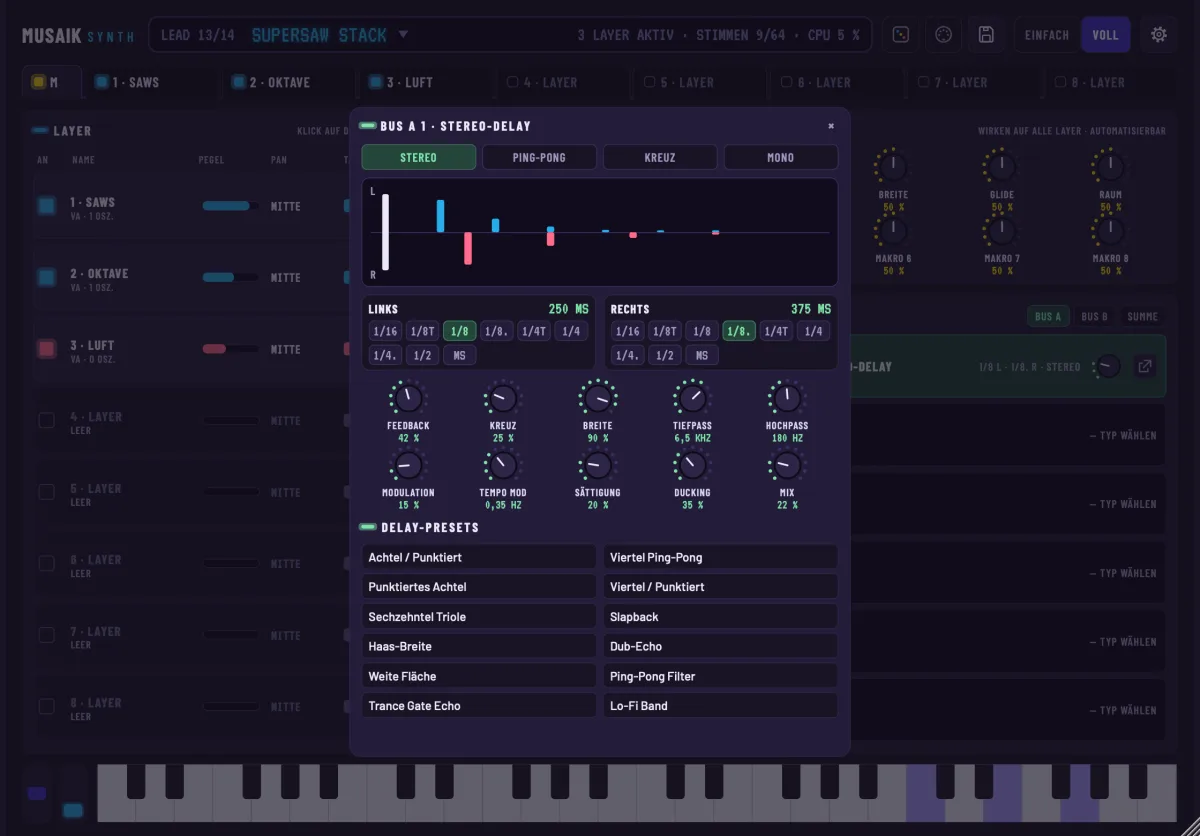 musaik Synth, Stereo-Delay