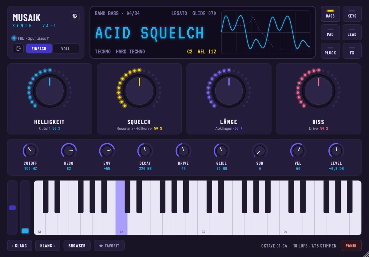 musaik Synth, einfache Ansicht