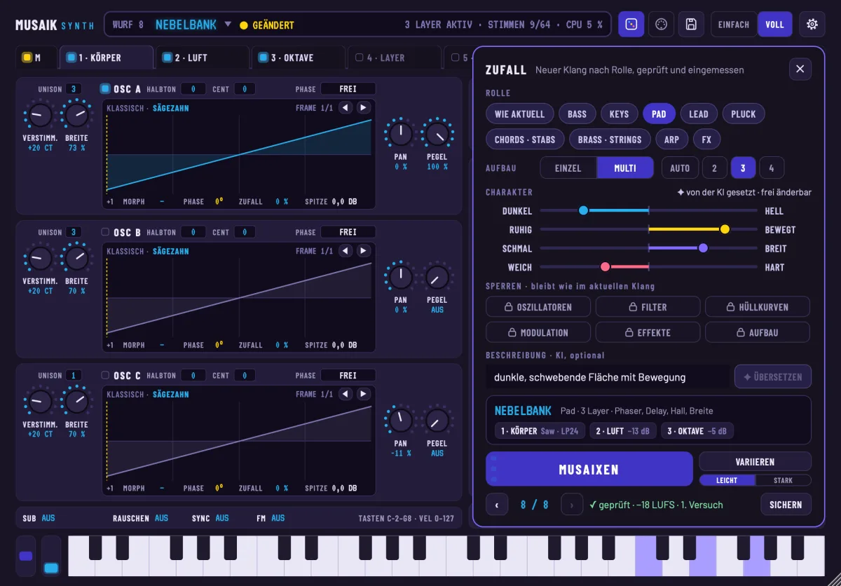 musaik Synth, Feld Zufall mit MUSAIXEN